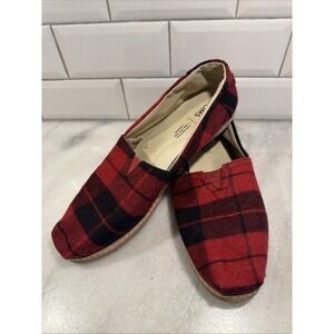Toms Alpargata Tartan Plaid Flannel Slip On Flats Shoes Red Blue Womens 10 GW996